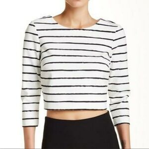NWOT Elizabeth and James White Black stripe Jayren Boat-Neck Crop Top
